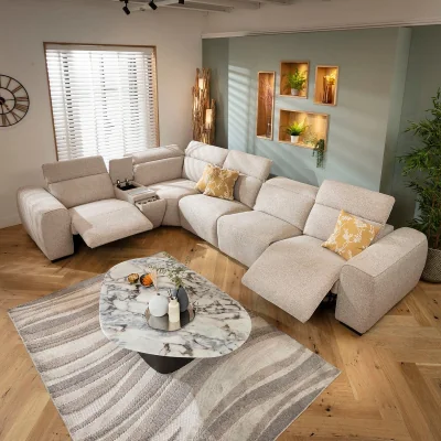 Quatropi Large 5 Seater Recliner Corner Sofa Charger Cup Holders Storage Beige 372x253cm 8C1