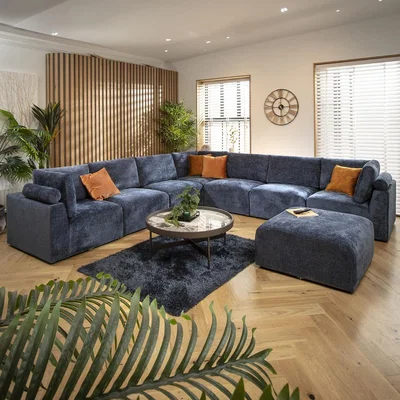 Quatropi Martha 8 Seater Corner Sofa Blue Chenille 348x348cm 17