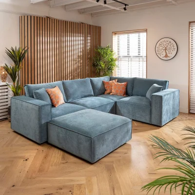 Quatropi Modern L-Shape Corner Sofa 4 Seater Modular Settee Aqua Blue Fabric 306x208cm 5