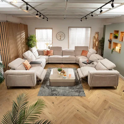 Quatropi Large 8 Seater Recliner U-Shape Corner Sofa & Storage Console Grey 408x342cm