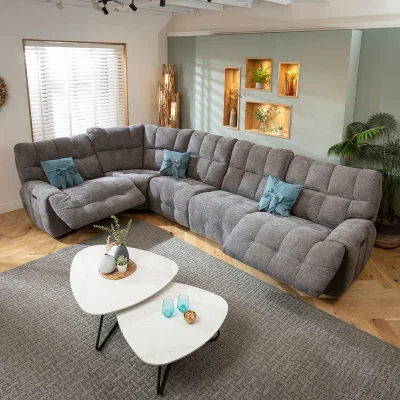Quatropi Electric Recliner L-Shape Corner Sofa 5 Seater Couch Charcoal Chenille Fabric 380x220cm 8