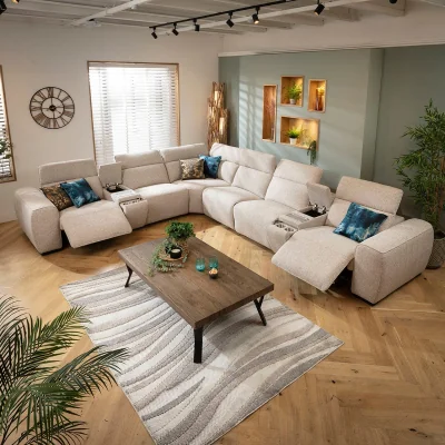 Quatropi Large 6 Seater Recliner Corner Sofa Charger Cup Holders Storage Beige 405x329cm 15C2