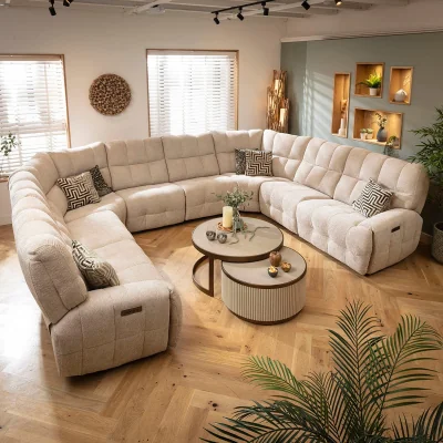 Quatropi Large 8 Seater Recliner U-Shape Corner Sofa Couch Beige Chenille 390x300cm 11