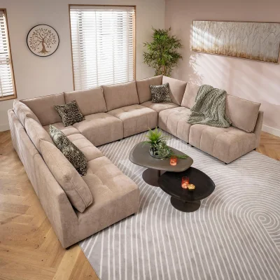 Quatropi Large U-Shape Corner Sofa 8 Seater Modular Settee Neutral Beige Fabric 320x235cm 18