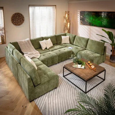 Quatropi Large U-Shape Corner Sofa 8 Seater Modular Settee Olive Green Fabric 320x235cm 18B