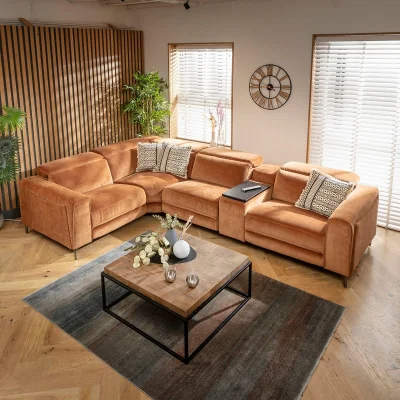 Quatropi Modern 4 Seater Recliner L-Shape Corner Sofa & Storage Console Orange 342x227cm