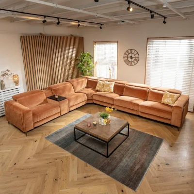 Quatropi Modern 6 Seater Recliner L-Shape Corner Sofa & Storage Console Orange 391x342cm