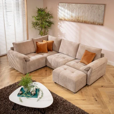 Quatropi Modern L-Shape Corner Sofa 4 Seater Modular Settee Neutral Beige Fabric 248x173cm 5