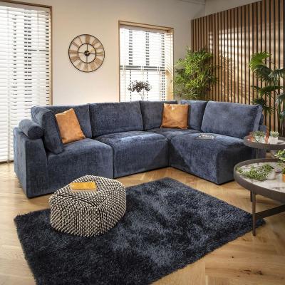 Quatropi Martha 4 Seater Corner Sofa Blue Chenille 266x174cm 12L
