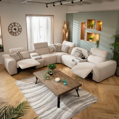 Quatropi Large 5 Seater Recliner Corner Sofa Charger Cup Holders Storage Beige 329x329cm 14C2