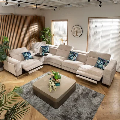 Quatropi Modern 5 Seater Recliner L-Shape Corner Sofa & Storage Console Grey 391x260cm