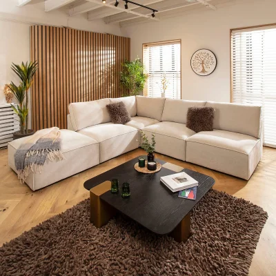 Quatropi Modern L-Shape Corner Sofa 4 Seater Modular Settee Natural Cream Fabric 276x196cm 20