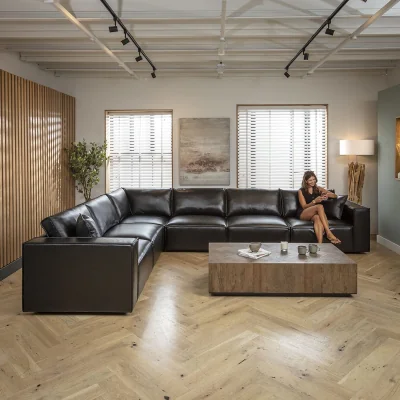 Quatropi Premium Modular Black Leather Corner Sofa 6 Seater Couch 386x297cm