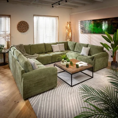 Quatropi Large U-Shape Corner Sofa 8 Seater Modular Settee Olive Green Fabric 320x248cm 11