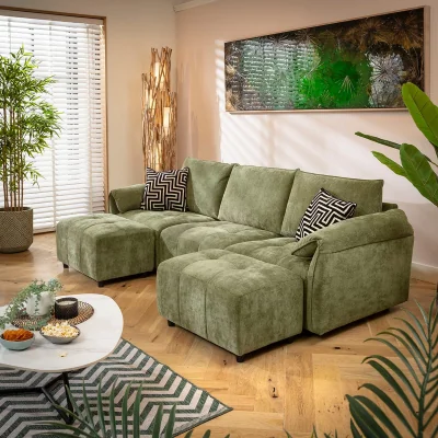 Quatropi Designer U-Shape Corner Chaise Sofa 3 Seater Modular Settee Olive Green Fabric 251x138cm 4