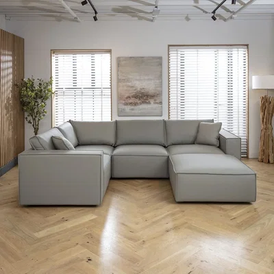 Quatropi Modern Leather 4 Seater Modular Corner Sofa Couch Grey 306x208cm