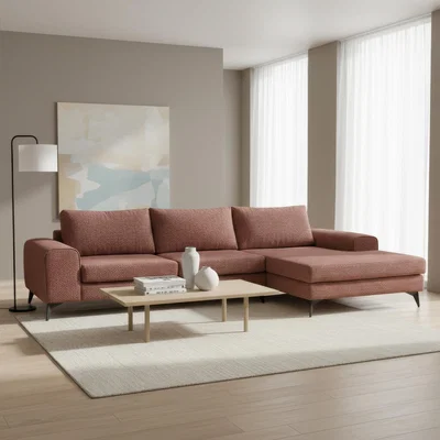 The Range Venice Basket Weave Fabric Corner Sofa - Burgundy / Right-hand