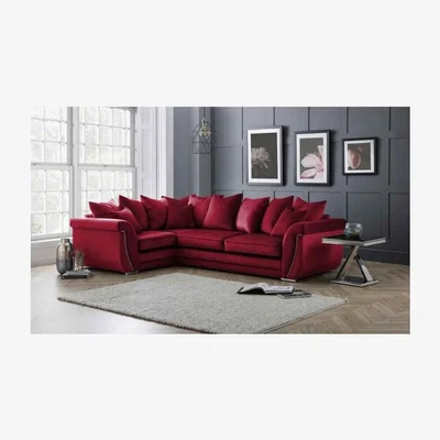 The Range Luca Scatterback L Shape Left Hand Corner Sofa Velour Velvet Fabric with Beading - Red