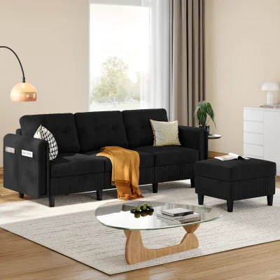 The Range Yaheetech Fabric Upholstered 3-Seater Corner Sofa with Ottoman