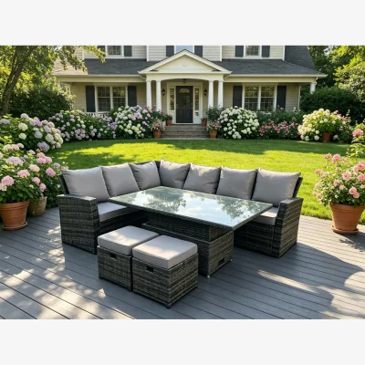 The Range Rattan Corner Sofa Set Rising Table 8 Seater