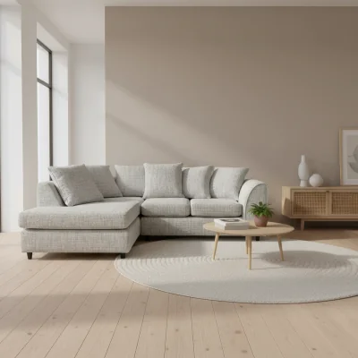 The Range Jumbo Corner Sofa in Soft Chenille with Plush Chaise Extension - Light Grey