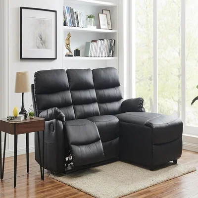 The Range Cart 3 Seater Black Faux Leather Manual Recliner Sofa  - Black / Left Hand