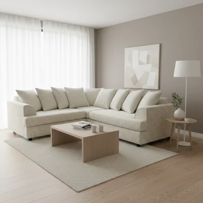The Range Ferguson Chenille Corner Sofa with Deep Seats and Angular Arms - Cream