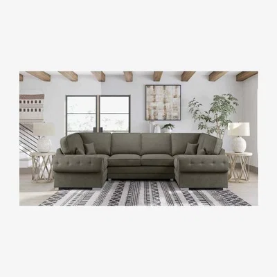 The Range Volvo U Shape Large Sofa Full Back Velour Velvet Fabric - Putty