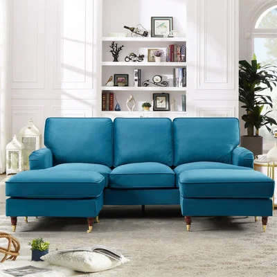 The Range Woodbury 218cm Wide U-Shaped Velvet Fabric Corner Sofa - Teal / 85kg