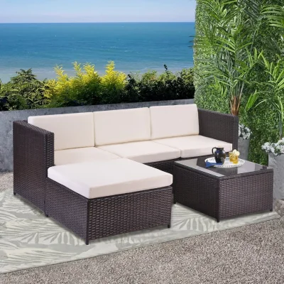 The Range MCC Direct Rupert Rattan L-Shaped Corner Sofa Set with Coffee Table - Brown