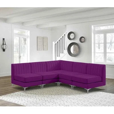 The Range Albert Modular Corner Sofa in Velour Velvet Fabric - Boysenberry