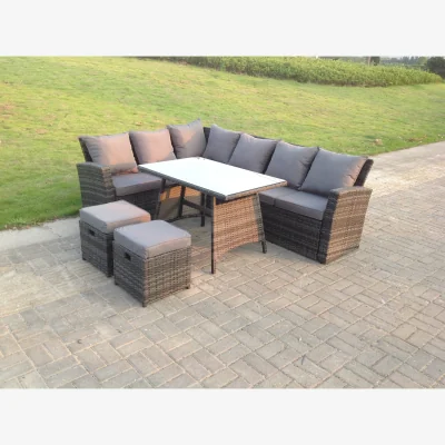 The Range High Back Rattan Corner Sofa Set with Dining Table Left Option