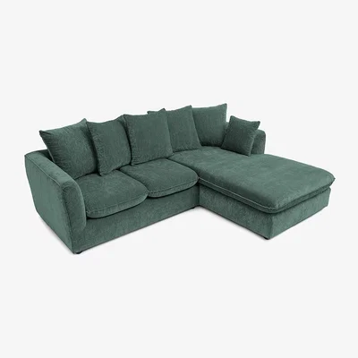 The Range Lucas Velvet Chenille Corner Sofa - Jungle Green / Right-hand