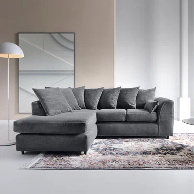 The Range Jumbo Cord Corner Sofa in Grey Left - Grey