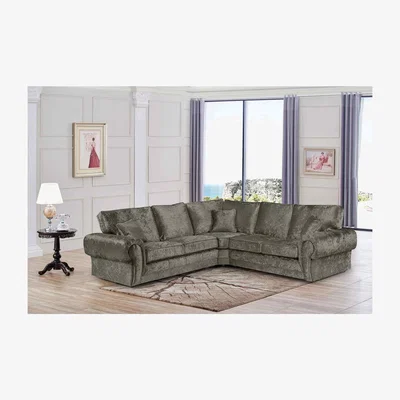 The Range Silvester Fullback Corner Sofa in Plush Velour Velvet Fabric - Putty