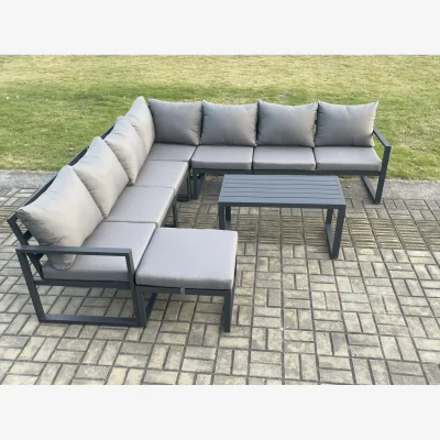 The Range Fimous Aluminium 8-Seater Corner Patio Sofa Set with Coffee Table Dark Grey - Dark grey powder coated with dark grey fabric