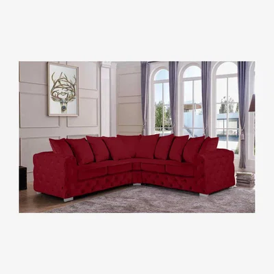 The Range Owen Scatterback Corner Sofa in Plush Velour Velvet - Red