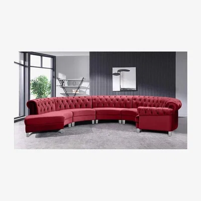 The Range Lynda Chesterfield Large Sofa Velour Fabric with Fabric Buttons - Red