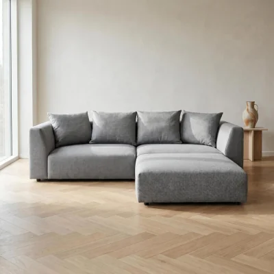 The Range Tokyo Corner Sofa in Olive Green Brushed Tweed Fabric with Deep Seat - Classic Grey