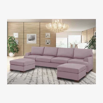 The Range Henry Large U Shape Sofa in Plush Velvet with 2 Footstools - Pink