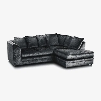 The Range Dylan Crushed Velvet Fabric Corner Sofa - Black / Right-hand