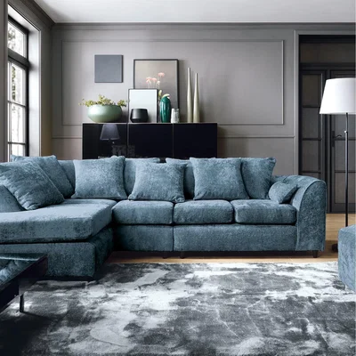 The Range Harriet Crushed Chenille Large Left Facing Corner Sofa - Dark Blue