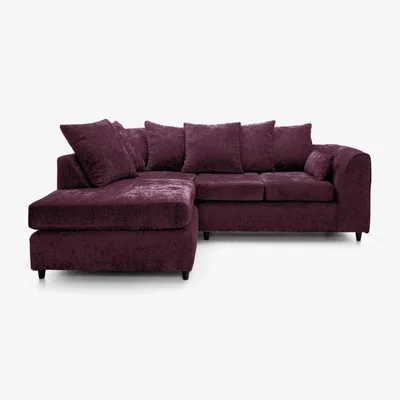 The Range Dylan Chenille Fabric Corner Sofa  - Aubergine / Left-hand