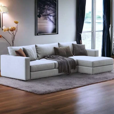 The Range Marissio L Shape Velvet Sofa - Silver  / Right-hand