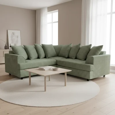 The Range Ferguson Chenille Corner Sofa with Deep Seats and Angular Arms - Sage Green