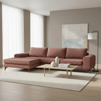 The Range Venice Basket Weave Fabric Corner Sofa - Burgundy / Left-hand