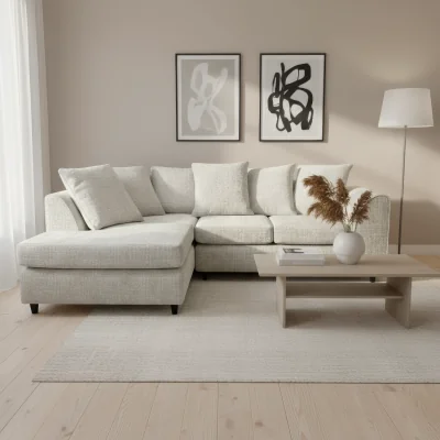 The Range Jumbo Corner Sofa in Soft Chenille with Plush Chaise Extension - White