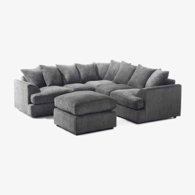 The Range Lana Modern T Arm Jumbo Cord and Footstool - Grey