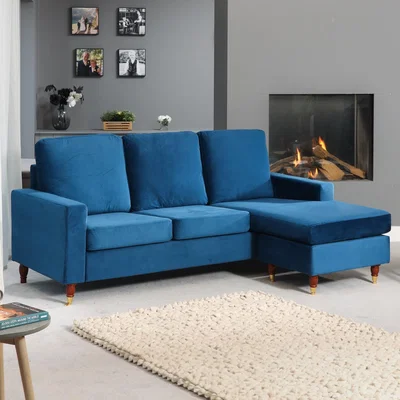 The Range Hendrick Velvet Reversible Corner Sofa - Blue