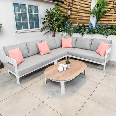 The Range Nevada Warm Grey Ripple Aluminium Corner Sofa Set with Coffee Table - Warm Grey